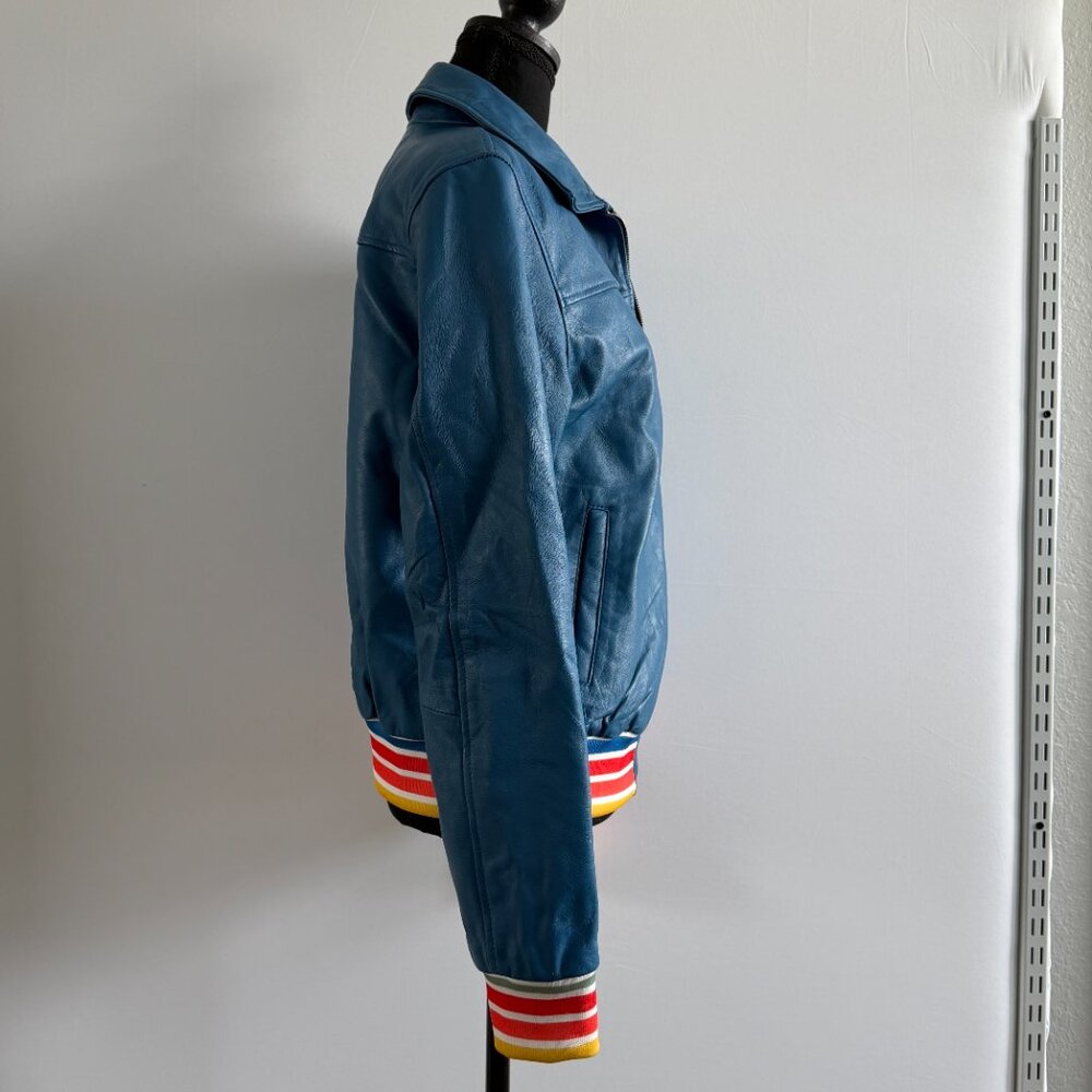 Evil Kristen Bouchard Blue Leather Retro Rainbow Aviator Jacket L/XL - Picture 4 of 16
